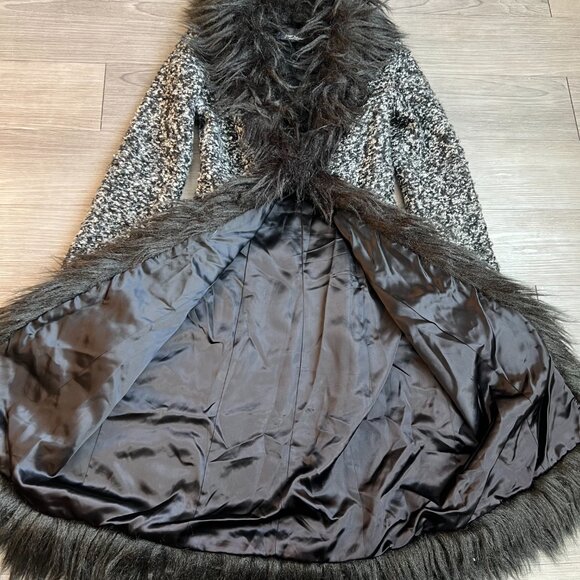 Vtg 90s Betsey Johnson Black Label Faux Fur Penny Lane Duster Coat Black Size S - Picture 3 of 7